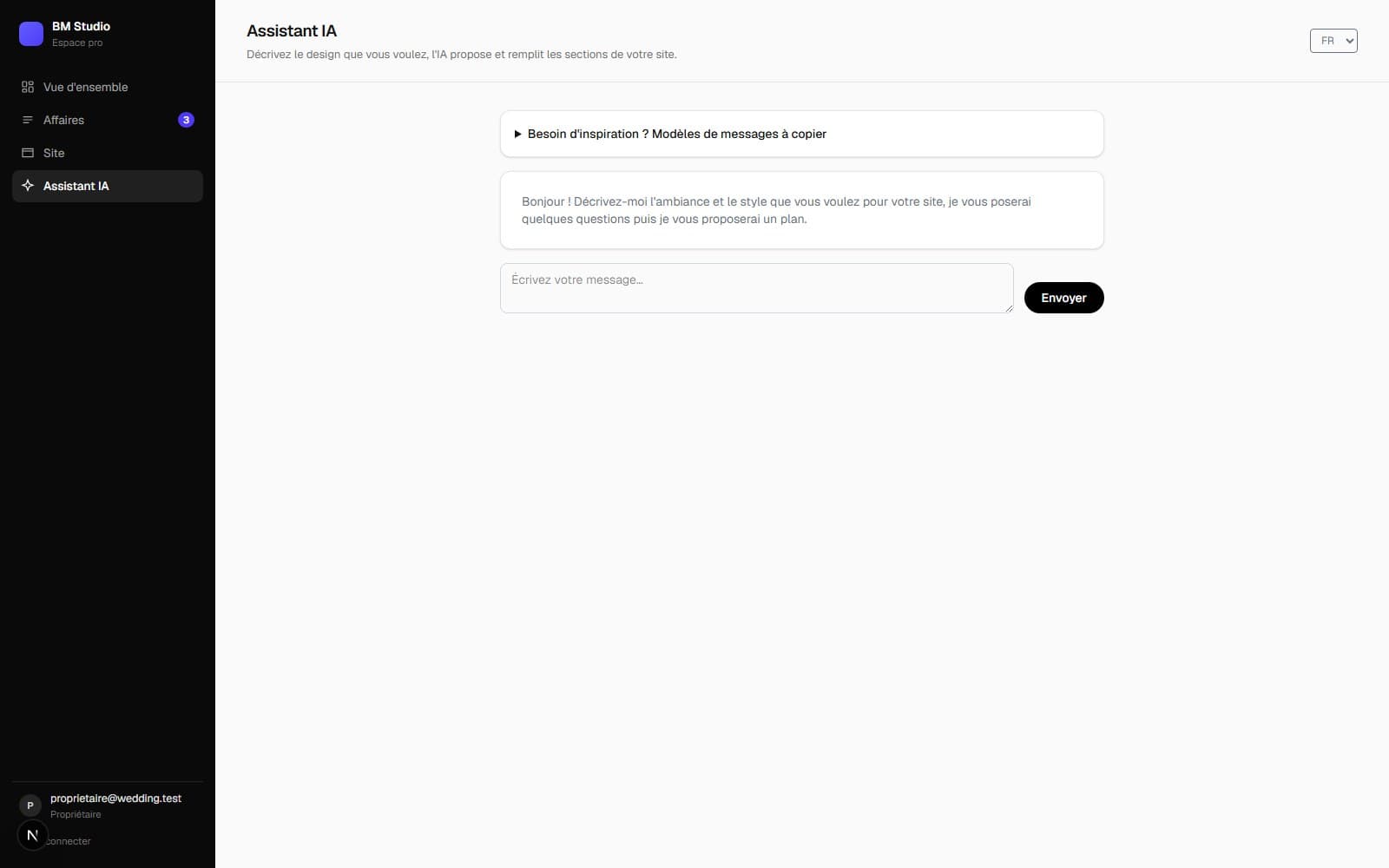 L'assistant IA de configuration du site