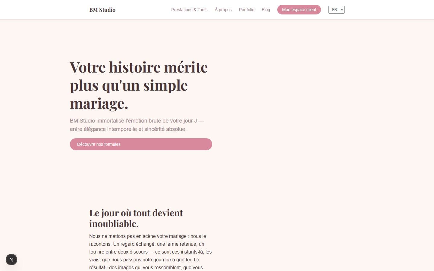 Page d'accueil d'un site client BM Connects